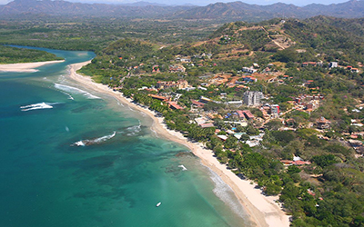 Aerial view of coast line beach in Costa Rica