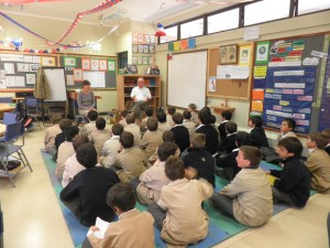 Speaking to Guillermo Fernandez, 4th grade students at boys school