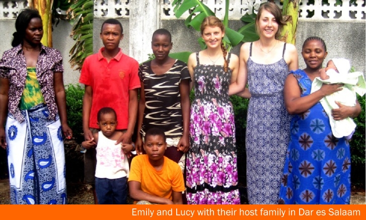 Emily and Lucy with their host family in Dar es Salaam