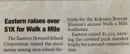 newspaper clip - Eastern raises over $1K for Walk a Mile